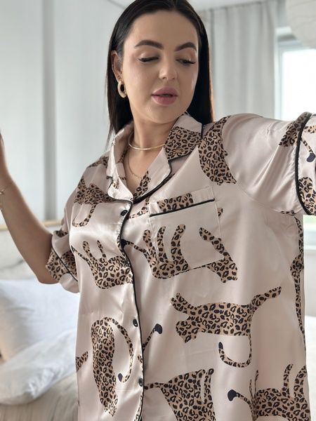 Піжама з леопардовим принтом PLUS SIZE з сорочкою та штанами DO3628-4XL фото