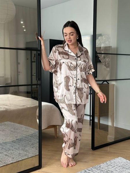 Піжама з леопардовим принтом PLUS SIZE з сорочкою та штанами DO3628-4XL фото