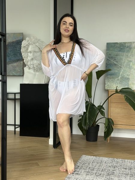 Біла пляжна туніка PLUS SIZE з орнаментом SW3483-5XL фото