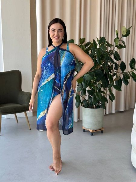 Суцільний купальник PLUS SIZE в мраморному принті з парео SW1552-XL фото