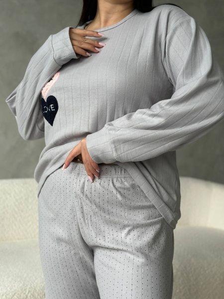 Тепла сіра піжамка з мікрофлісу PLUS SIZE DO4308/2-2XL фото