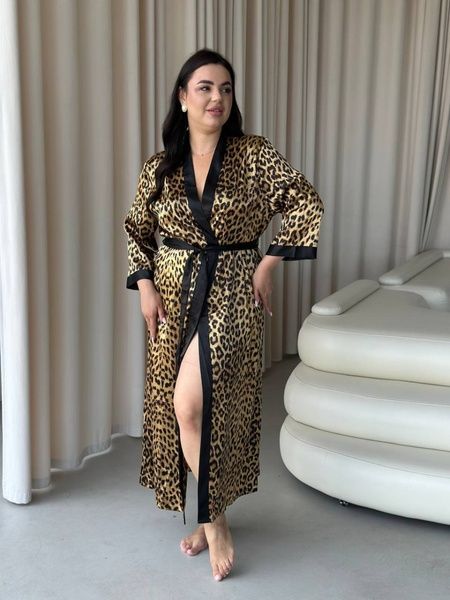 Шовковий жіночий леопардовий халат PLUS SIZE DO2968-2XL фото