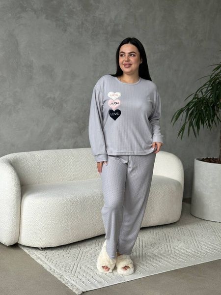 Тепла сіра піжамка з мікрофлісу PLUS SIZE DO4308/2-2XL фото