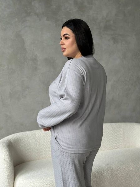 Тепла сіра піжамка з мікрофлісу PLUS SIZE DO4308/2-2XL фото
