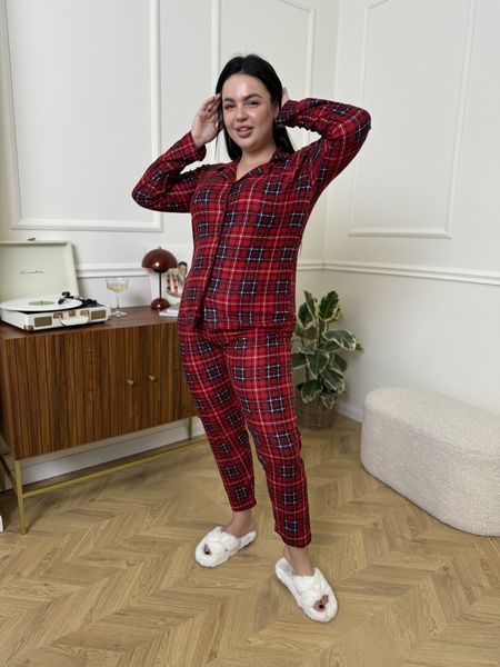 Новорічна затишна піжама PLUS SIZE в червону клітинку DO5950-2XL фото