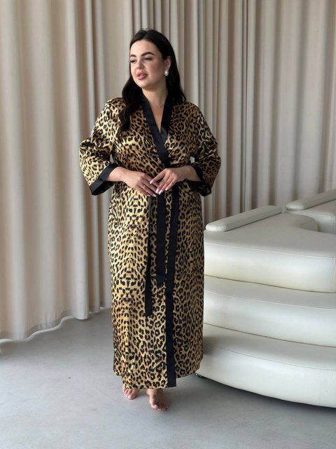 Шовковий жіночий леопардовий халат PLUS SIZE DO2968-2XL фото