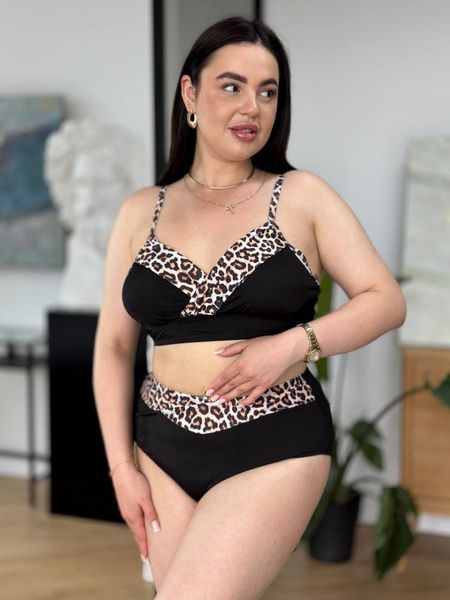 Чорний роздільний купальник PLUS SIZE з леопардовим принтом SW3688 фото