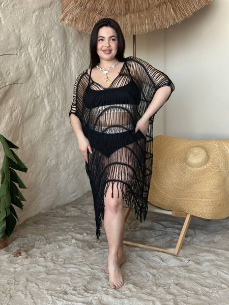 Жіноча чорна пляжна туніка PLUS SIZE SW4036 фото