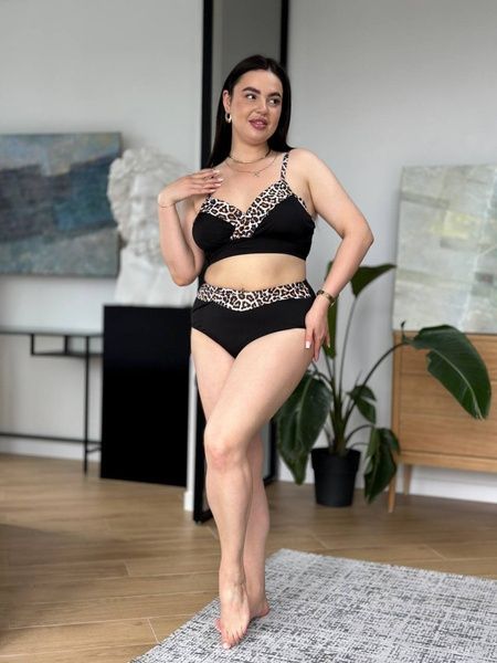 Чорний роздільний купальник PLUS SIZE з леопардовим принтом SW3688 фото