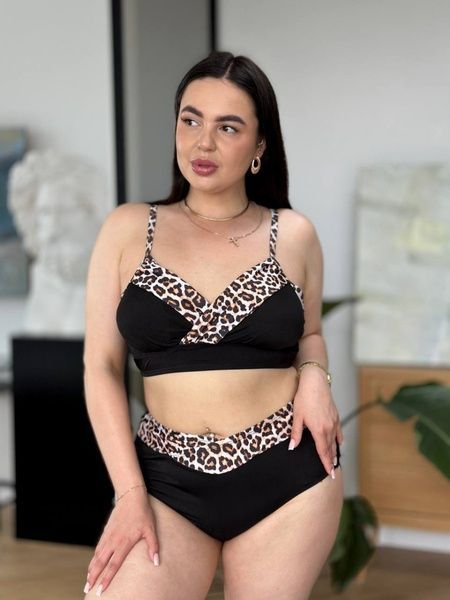 Чорний роздільний купальник PLUS SIZE з леопардовим принтом SW3688 фото