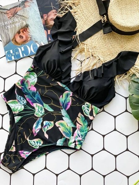Суцільний купальний PLUS SIZE з підтримкою грудей в тропічному принті SW1284-L фото
