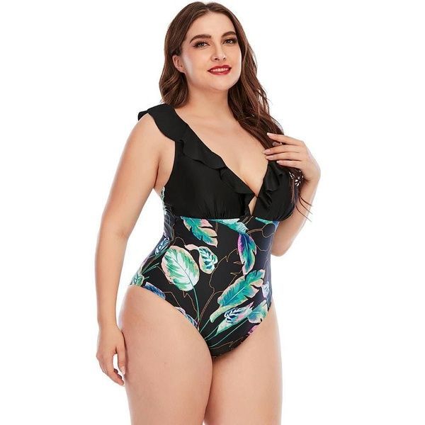 Суцільний купальний PLUS SIZE з підтримкою грудей в тропічному принті SW1284-L фото