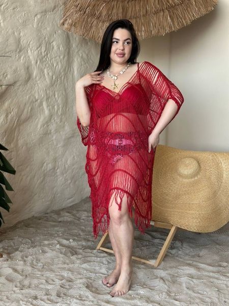 Жіноча бордова пляжна туніка PLUS SIZE SW4036/1 фото