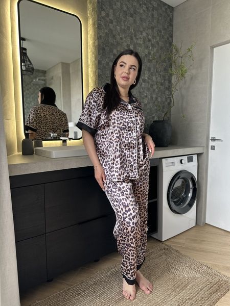 Піжама з леопардовим принтом PLUS SIZE з сорочкою та штанами DO3627-3XL фото