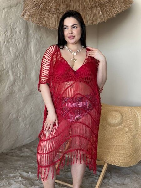 Жіноча бордова пляжна туніка PLUS SIZE SW4036/1 фото