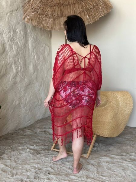 Жіноча бордова пляжна туніка PLUS SIZE SW4036/1 фото