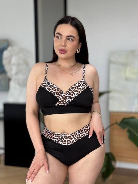 Чорний роздільний купальник PLUS SIZE з леопардовим принтом SW3688-XL фото