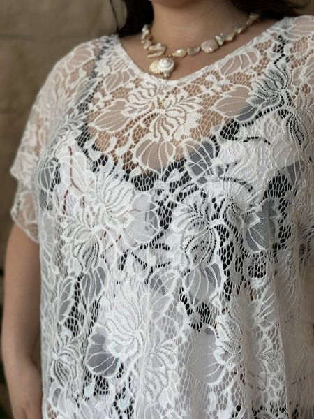 Жіноча біла мереживна пляжна туніка PLUS SIZE SW4037 фото