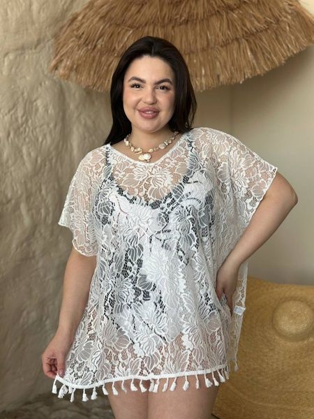 Жіноча біла мереживна пляжна туніка PLUS SIZE SW4037 фото