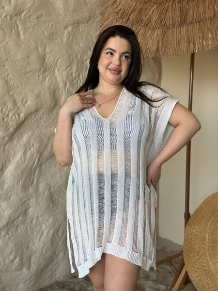 Жіноча біла пляжна туніка PLUS SIZE SW4038/1 фото